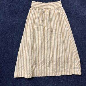 Madewell Skirt Womens XXS Yellow Striped Linen Blend A-Line Midi Elastic Waist